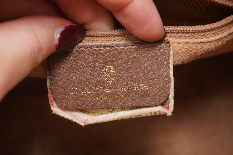 Two vintage Gucci brown canvas and leather trim GG monogram handbags